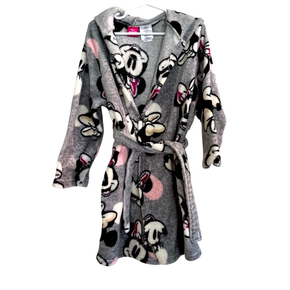 Disney Minnie Mouse Plush Robe Hooded Belted Girls Size S 6 - Picture 1 of 4